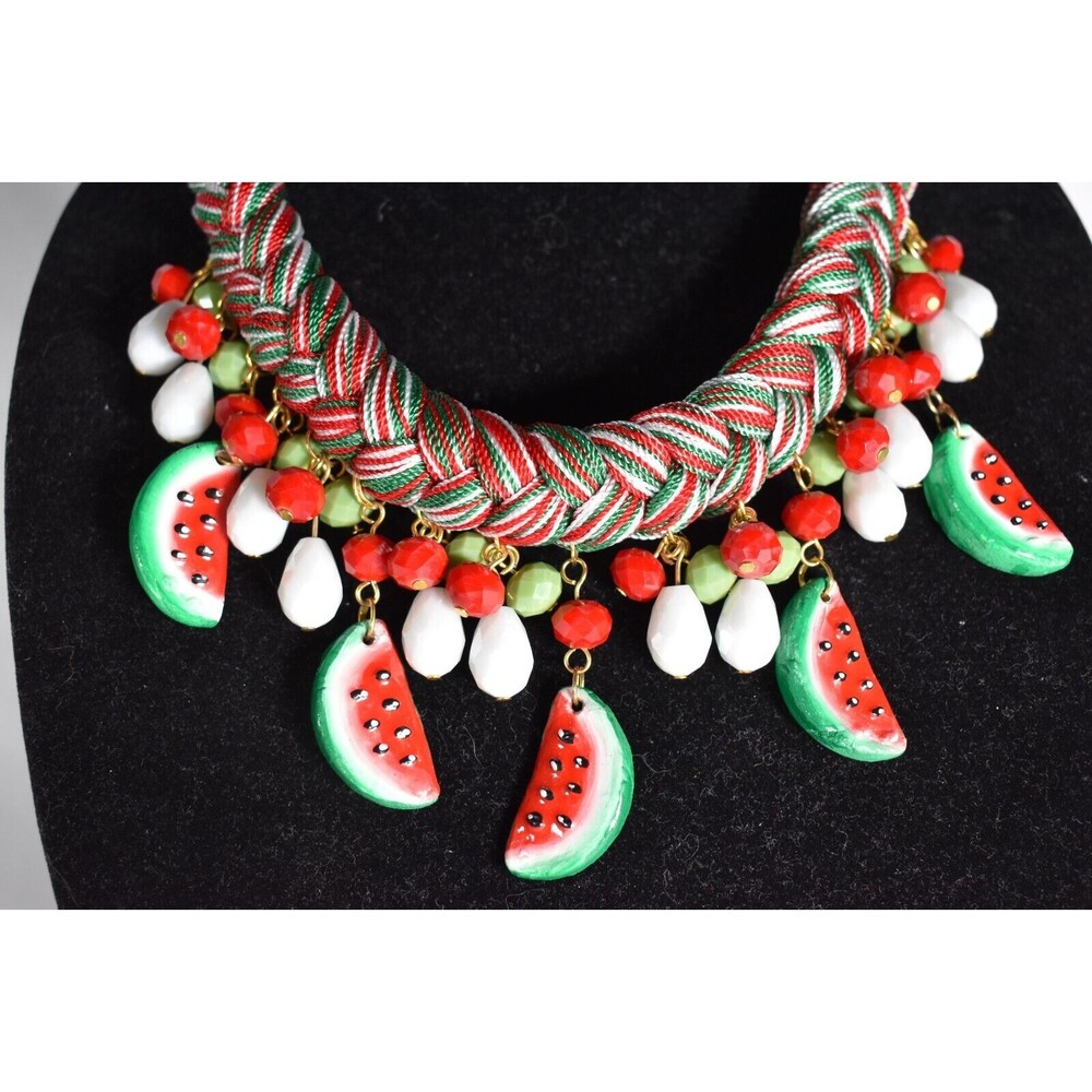 Whimsical Red,Green,White Necklace With Beads And Watermelons